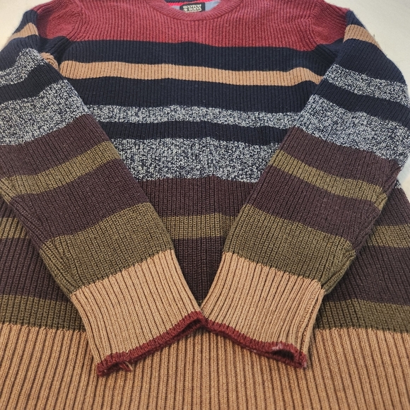 Scotch & Soda Amsterdam Striped Stripe Sweater Sz L Burgundy Green Navy Crewneck - Picture 11 of 15